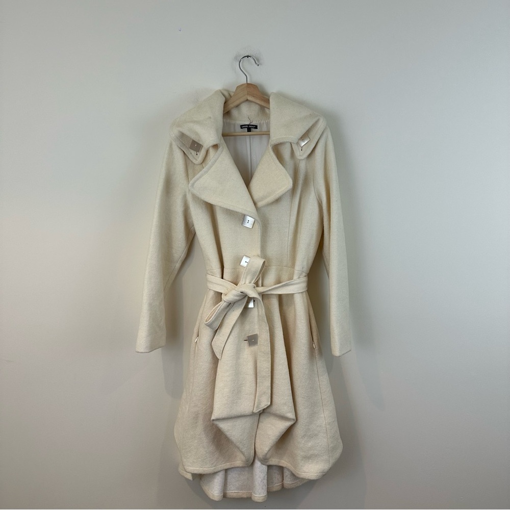Samuel Dong Cream Wool Blend Fit and Flare Button Trench Coat Large